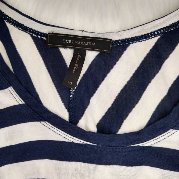 BCBGMAXAZRIA BLUE STRIPE HANDKERCHIEF KNIT DRESS - Picture 5 of 8